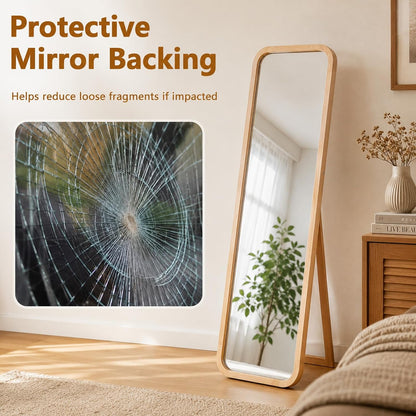 Anwick Full Length Floor Mirror Wood Frame Standing Mirror Walnut 63 in | Solid Wood Frame, Clear Float Glass, Adjustable Stand or Wall Mount, Rounded Walnut Finish for Bedroom or Dressing Room
