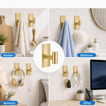 Removable Towel Hooks for Bathrooms, Heavy Duty Adhesive Hooks for Walls No Damage, Black Home Storage Hooks for Inside Shower, Sticky Hooks for Hanging Robe Coat Loofah Clothes Kitchen, 14Pcs Sus304