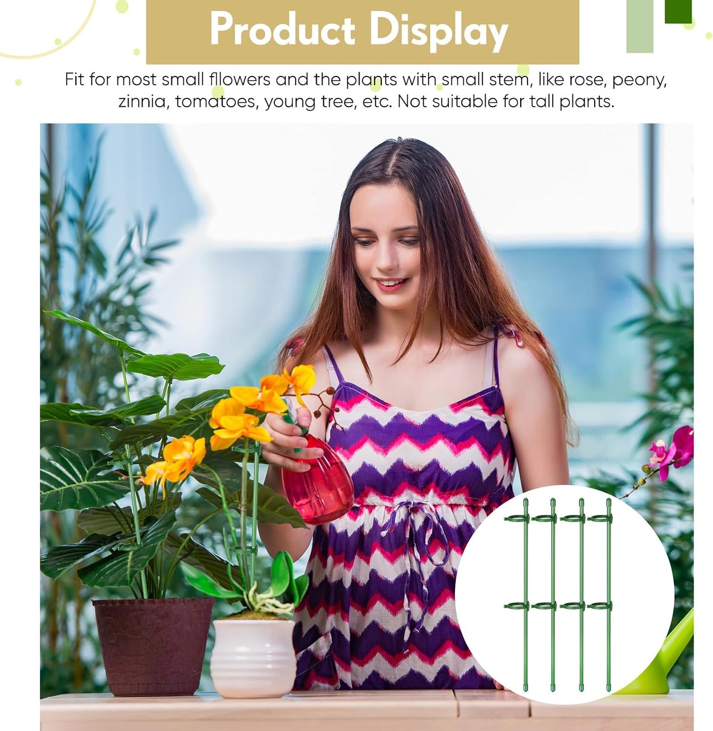 meekoo 12 Pcs 12 Inch Adjustable Plant Support Stakes for Indoor Outdoor Garden Orchid Stick Single Stem Plant Cage Support Rings with Clips and Connect Pipe for Tomato Flowers, Potted Plants (Green)