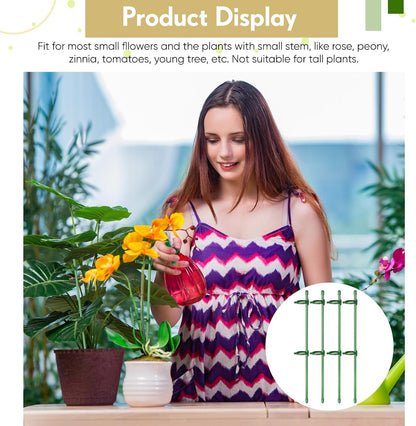 meekoo 12 Pcs 12 Inch Adjustable Plant Support Stakes for Indoor Outdoor Garden Orchid Stick Single Stem Plant Cage Support Rings with Clips and Connect Pipe for Tomato Flowers, Potted Plants (Green)