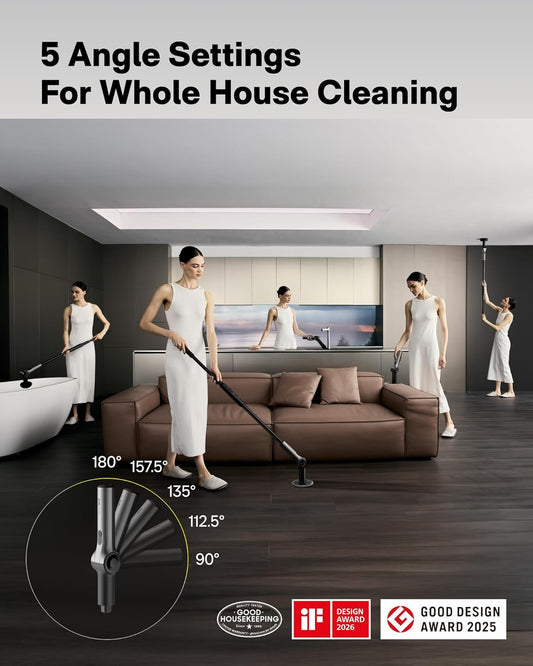 HOTO Flexi™ Cordless Electric Spin Scrubber, Adjustable Angle, Extendable Handle, Smart Display, IPX7 Waterproof, Powerful Cleaning Scrubber with 8 Replaceable Brush Heads, for Bathtub, Bathroom, Tile