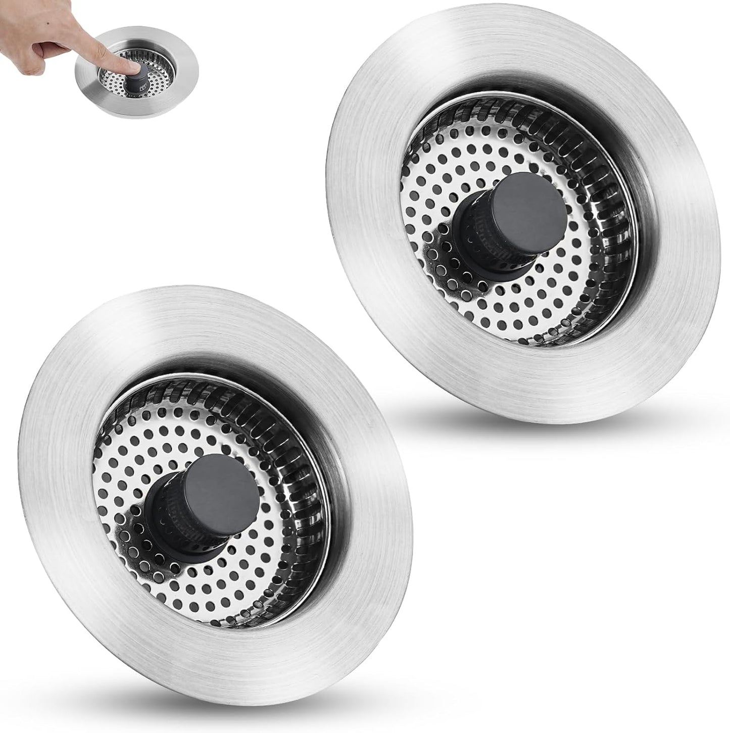 All Metal Sink Drain Strainer for Kitchen Sink, Universal Fit | Pop Up 3-in-1 Sink Stopper Drainer, 304 Stainless Steel Basket for US Standard 3-1/2 inch Drain Filter, Anti-clog