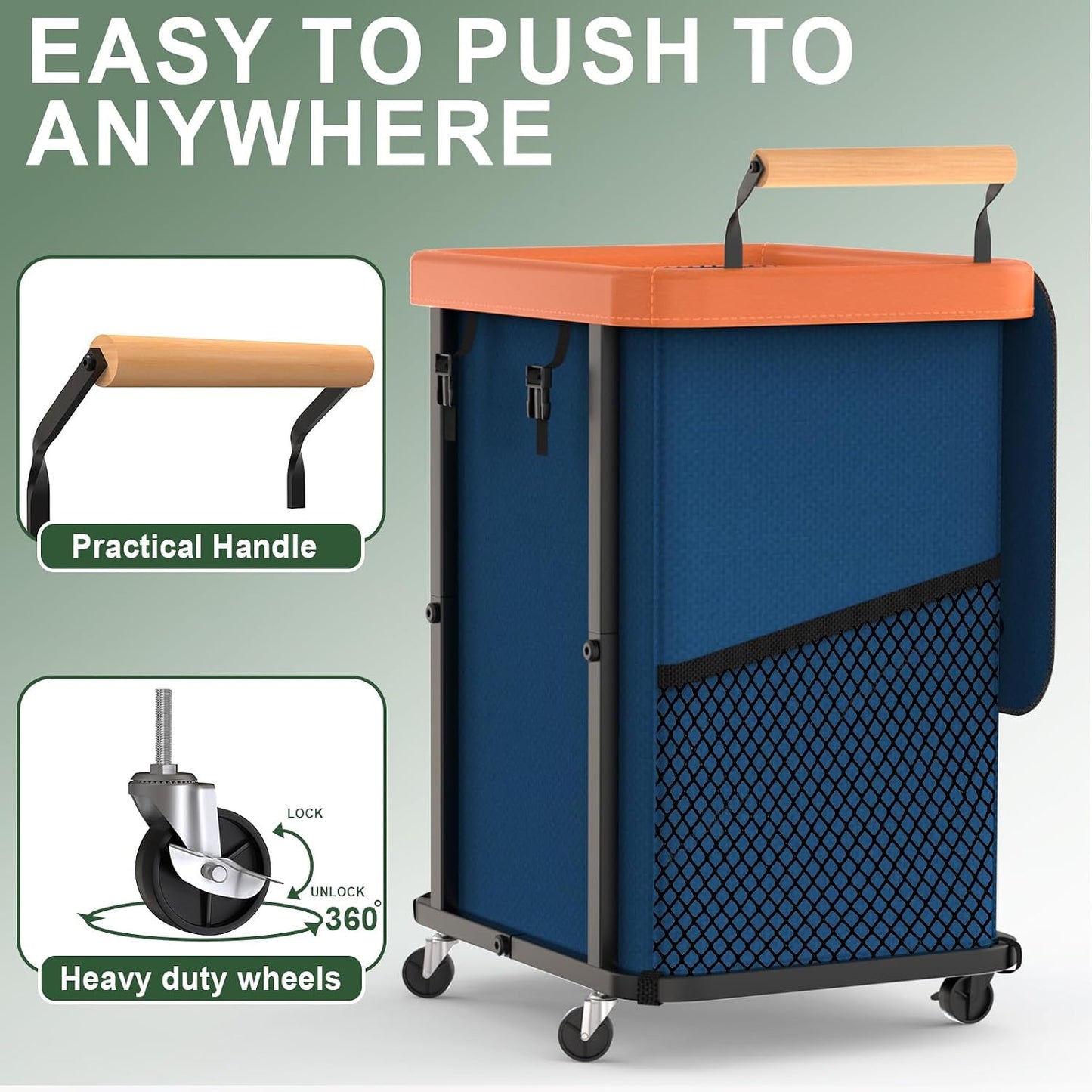 230L (60 Gal) Extra Large Fashion Laundry Sorter 3 Section with Lid, Rolling Laundry Basket Hamper with Handle, Laundry Organizer Storage Cart with Sturdy Metal Frame for Laundry Room, Hotel, White