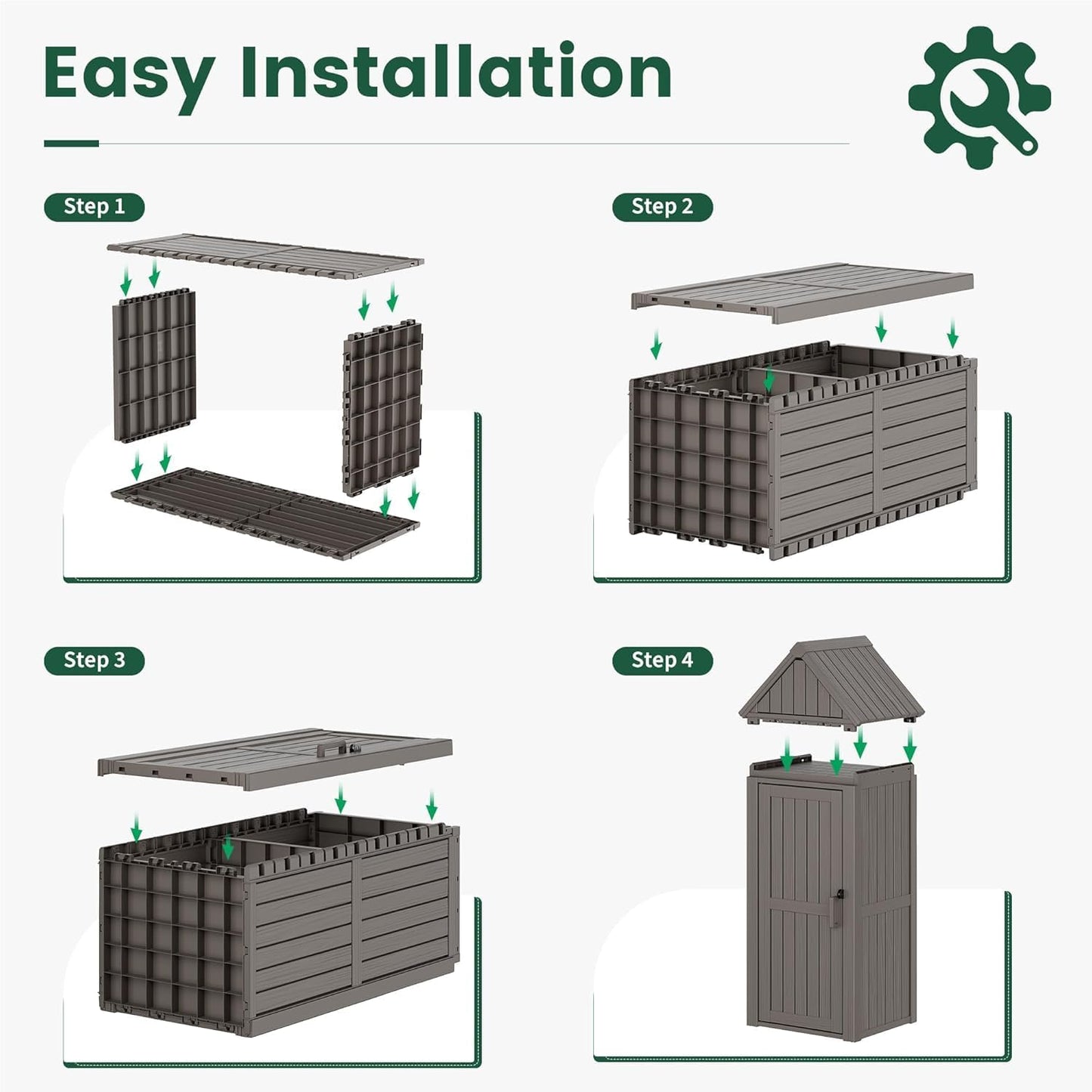 Bifanuo Deck Box Storage Shed Outdoor Storage Cabinet, Vertical Waterproof Resin Material Plastic Shed with Removable Shelves, 12 Hooks and Lock Ring for Garden, Pool and Patio (Classic Black)