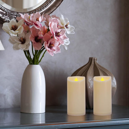 Flameless Flickering Candles with Remote and Timers, 1000 Hours Waterproof Outdoor Indoor Battery Operated LED Pillar Candles, Ivory Plastic, Set of 3(D 3" x H 4" 5" 6")