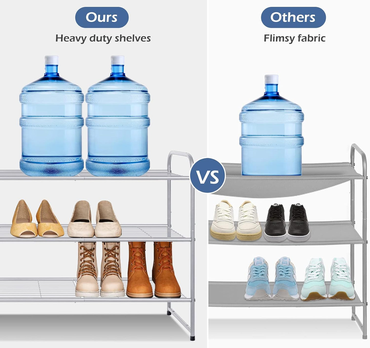 KEETDY 3-Tier Long Shoe Rack for Closet Metal Shoe Organizer for Entryway, Wide Stackable Shoe Storage Shelf with Sturdy Wire Grid for Closet Floor, Bedroom, Black
