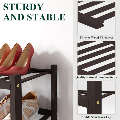 Smiry Bamboo Shoe Rack for Closet, 3 Tier Wooden Shoe Organizer, Stackable Wood Shoe Storage Shelf for Entryway, 14 Vertical Slats, One-piece Heavy-Duty Legs, 26.77"x11.02"x18.31", Natural