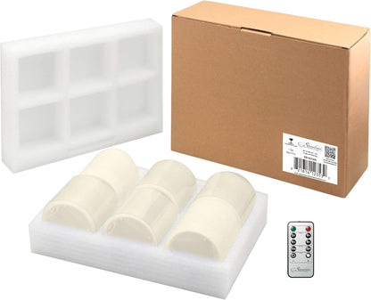 Stonebriar 6 Count White Real Wax 3x3 Flameless LED Pillar Candles with Remote and Timer