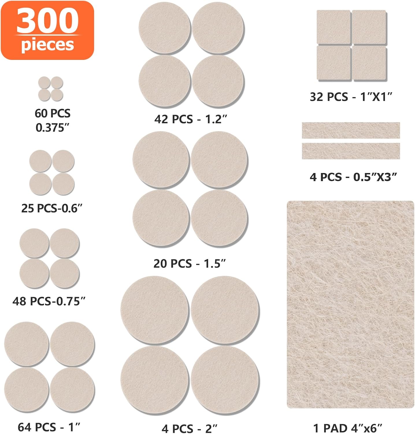 Felt Furniture Pads 300 Pieces, Furniture Pads for Hardwood Floors, Felt Pads for Chair Legs Furniture, Floor Protectors for Furniture Black