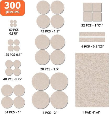 Felt Furniture Pads 300 Pieces, Furniture Pads for Hardwood Floors, Felt Pads for Chair Legs Furniture, Floor Protectors for Furniture Black