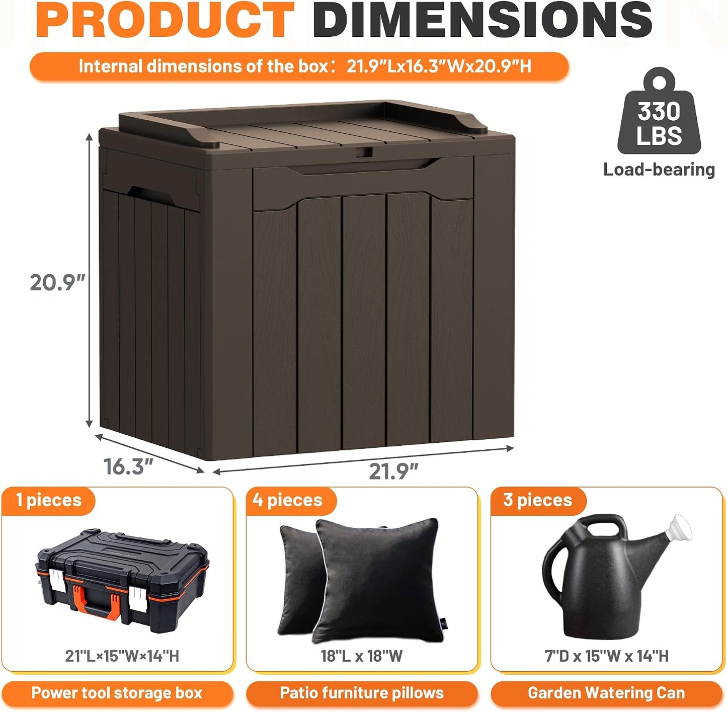 32 Gallon Deck Box Outdoor Indoor Waterproof Storage Box for Patio Furniture, Pool Accessories, Garden Tools, and Cushion Storage, Black