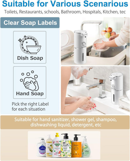 Automatic Foaming Soap Dispenser,4-Level Adjustable Foam, Wall Mount, USB Rechargeable,12.8oz/ 380ml,Touchless Hand & Dish Soap Dispenser for Bathroom, Kitchen,Hotel, Restaurant