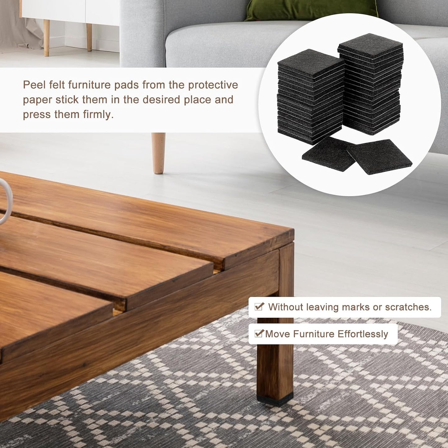 uxcell Furniture Pads, 36Pcs 1.5" - Square Self Adhesive Felt Furniture Pads, Floor Protectors for Furniture Feet Chairs Legs Hardwood Floors (Black)