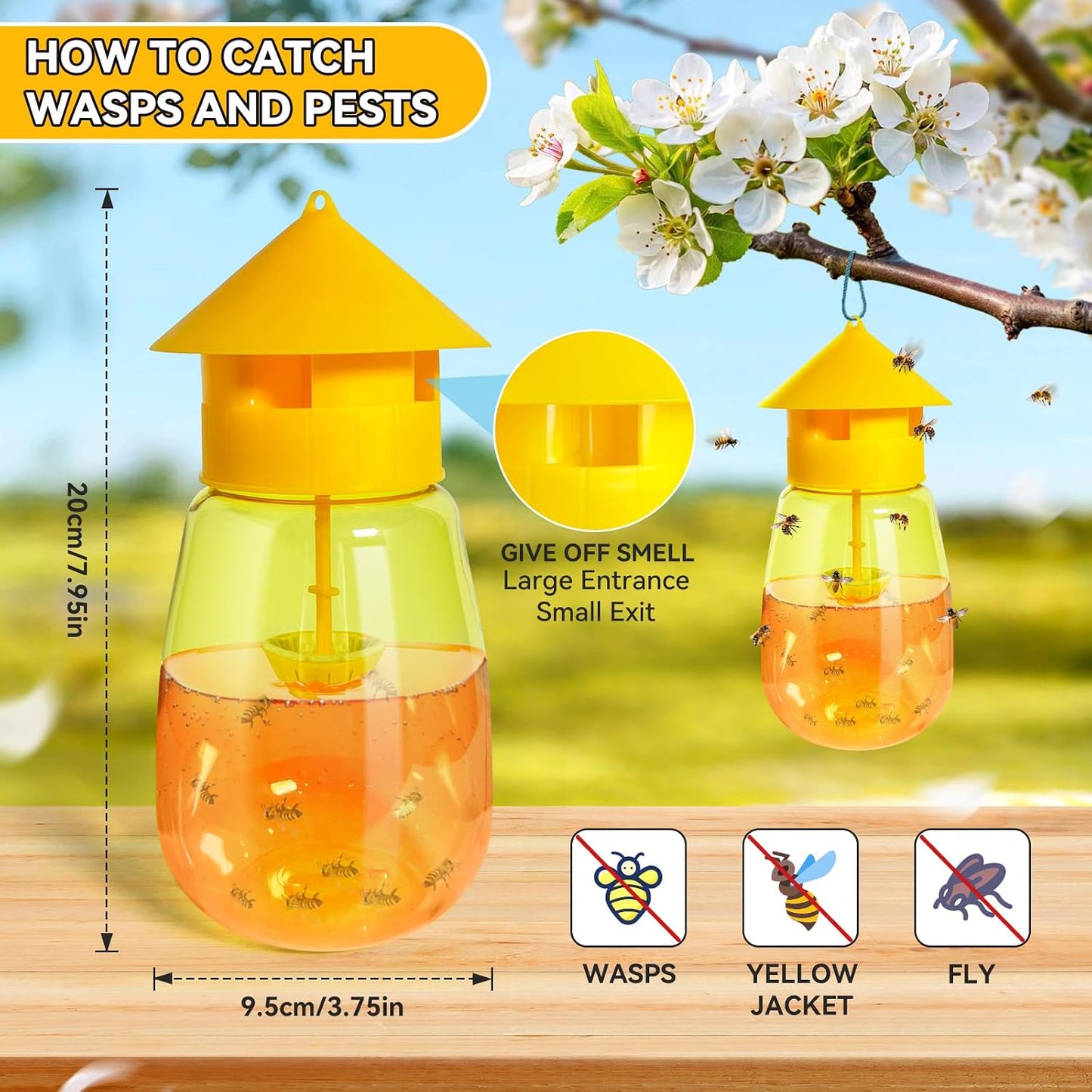 2 Packs Wasp Trap – Extra Large Yellow Jacket Trap Reusable Outdoor Hanging Ground Bee Wasps Killer Traps for Outside Garden, Patio, Backyard, Camping