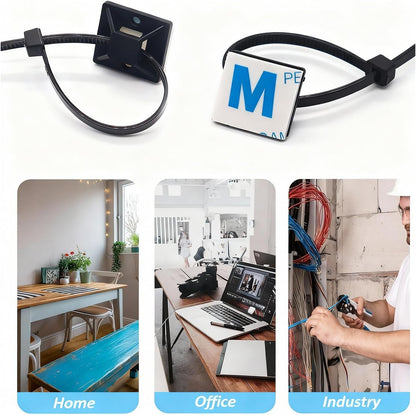 Strong Back-Glue Self Adhesive Cable Zip Tie Mounts Kit - 50 Set Cable Management Clips with 6" Zip Ties, Wire Holders - Outdoor Sticky Wire Organizer Clips-White