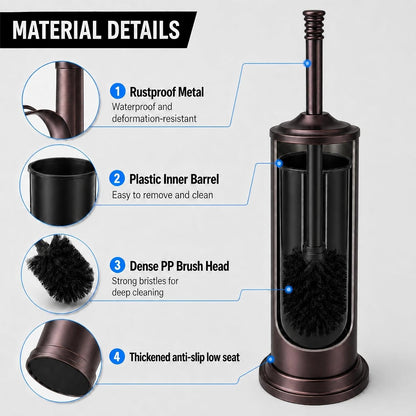 Nickel Toilet Brush and Holder Set，Extra Long Handled Toilet Bowl Brush and Holder，Stainless Steel Heavy Duty Toilet Brush for Bathroom,Deep Cleaning Modern Toilet Cleaner Slip Base
