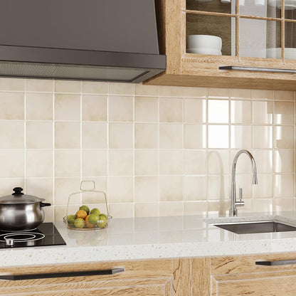 VEELIKE Cream Beige Peel and Stick Backsplash for Kitchen Square Peel and Stick Tile Backsplash 6 Sheets Self Adhesive Back Splash Tiles for Bathroom Waterproof Ceramic Wall Tile Stickers 12''x12''