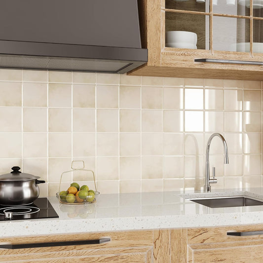 VEELIKE Cream Beige Peel and Stick Backsplash for Kitchen Square Peel and Stick Tile Backsplash 6 Sheets Self Adhesive Back Splash Tiles for Bathroom Waterproof Ceramic Wall Tile Stickers 12''x12''