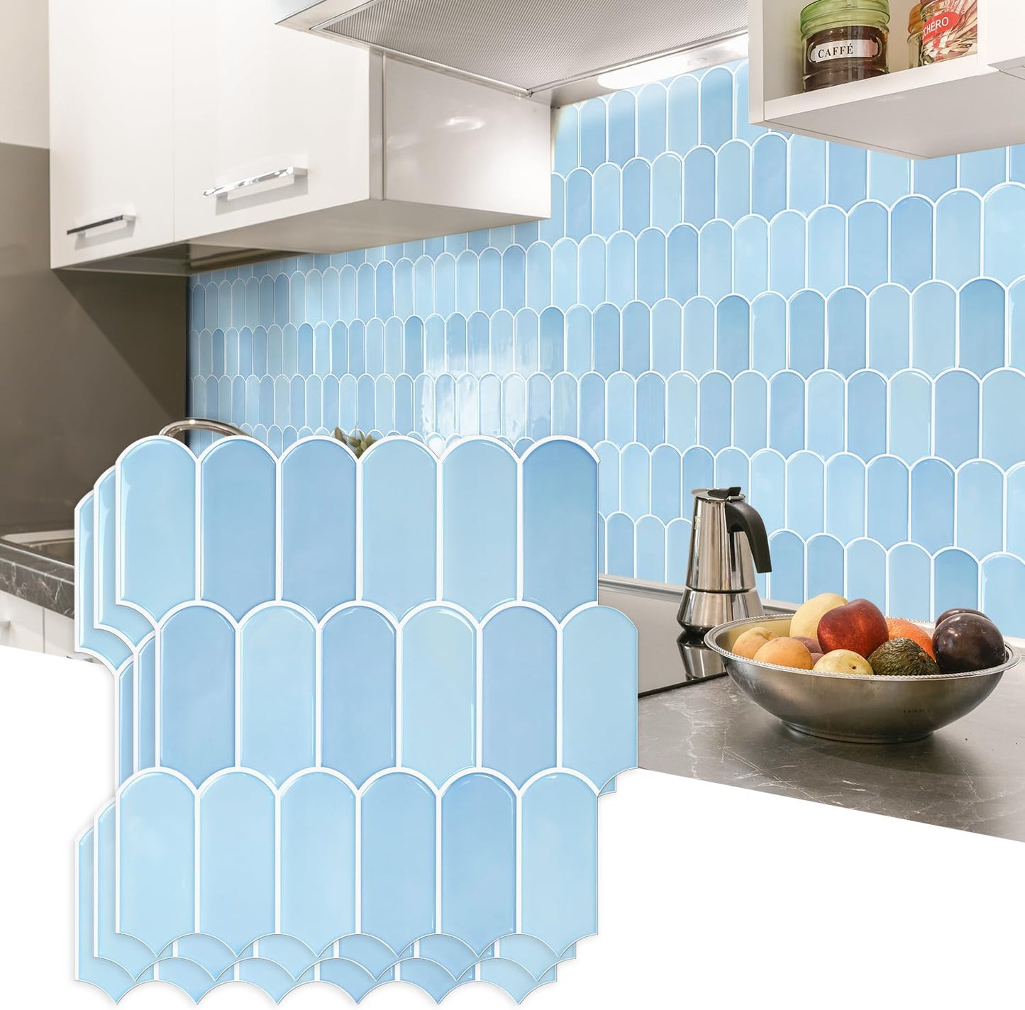 Vamos Tile Upgraded Thicker Design Peel and Stick Backsplash Tile, Self Adhesive Vinyl Wall Tiles, Stick on Backsplash for Kitchen, Bathroom, RV,Pantry,10-Sheet Grayish Blue Marble with White Grout