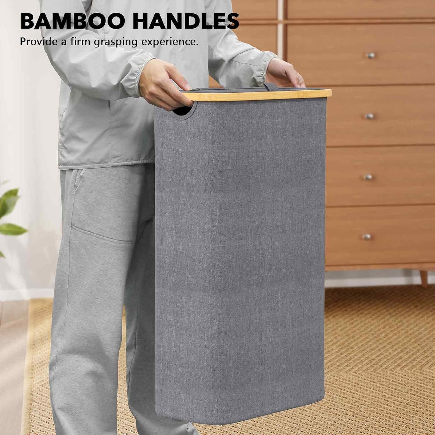 SpaceAid Double Laundry Hamper 2 Section with Lid and Removable Laundry Bags, 160L Clothes Basket with Bamboo Handles, Large Collapsible Hamper for Bedroom, Bathroom, Dorm, Laundry Room - White