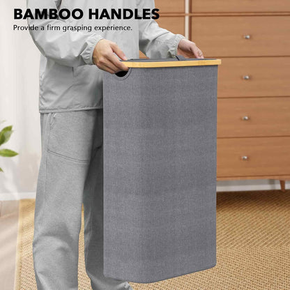 SpaceAid Double Laundry Hamper 2 Section with Lid and Removable Laundry Bags, 160L Clothes Basket with Bamboo Handles, Large Collapsible Hamper for Bedroom, Bathroom, Dorm, Laundry Room - White