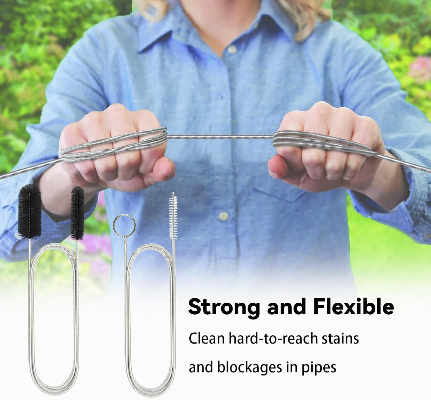 Flexible Drain Brush, 66 Inch Long Double Ended Hose Pipe and 58 Inch Tube Cleaning Brush and 2 Pack 8 Inch Straw Cleaner Brush