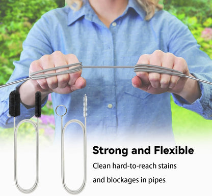 Flexible Drain Brush, 66 Inch Long Double Ended Hose Pipe and 58 Inch Tube Cleaning Brush and 2 Pack 8 Inch Straw Cleaner Brush