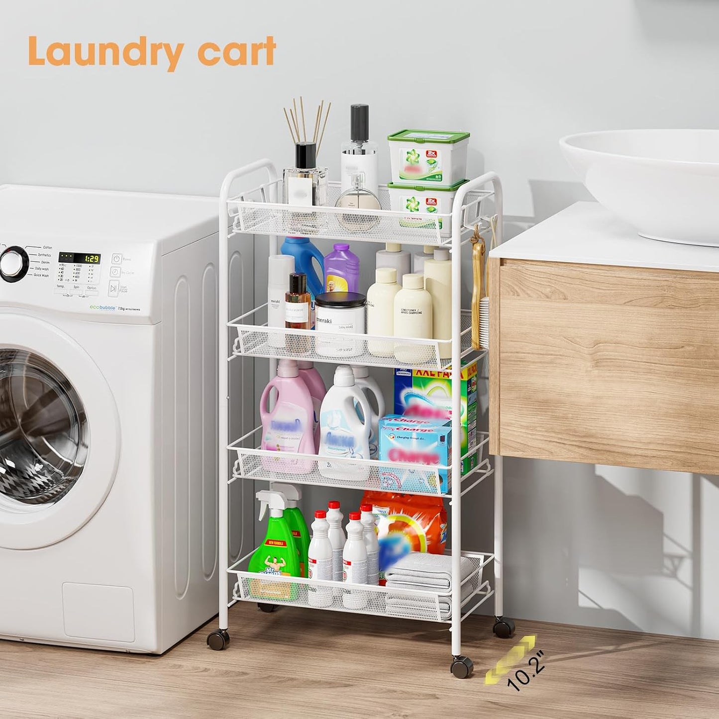 TOOLF 3-Tier Metal Rolling Cart, Mesh Wire Easy Assemble Utility Cart, Storage Trolley on Wheels with 3 Hooks, MetalStorage Shelving Units for Kitchen Bathroom Laundry Room