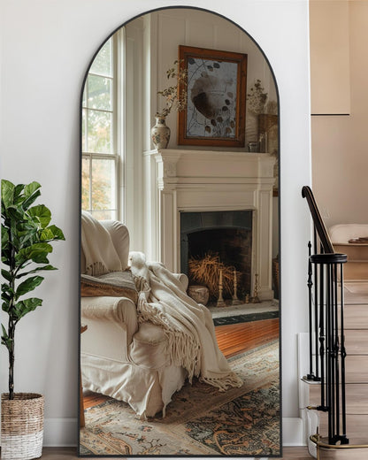 Full Length Mirror with Stand, 71"x28" Arched Full Body Large Stand Up Aluminum Frame Floor Standing Mirror, Freestanding Hanging Leaning Mounted for Bedroom Living Room Entryway Gold