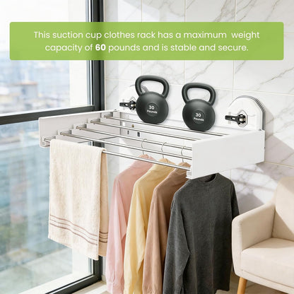 Drill-Free Foldable Wall Mounted Clothes Drying Rack for Laundry, 25 Inches | Retracble Drying Rack With 5 Steel Panels & Suction Cup, Space Saving Drying Rack For Apartment, RVs, Bathroom