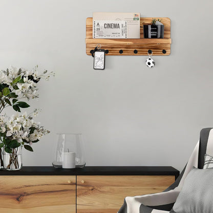 Nekon Key Holder for Wall with Shelf, Pine Wooden Key Hanger Wall Mounted, Farmhouse Wall Organizer for Home Entryway & Apartment (Standard, Wood)