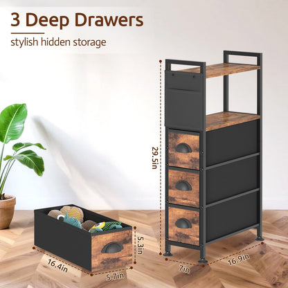 Oppro Small Narrow Side End Table, 2 Drawer Slim Nightstand Bedside Sofa Table with Wheels, Space Saving Rolling Skinny Thin Desk with Storage Bag for Bedroom Living Room Couch Bathroom Dorm