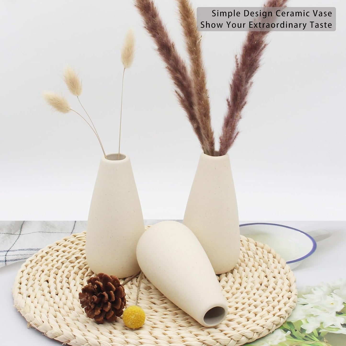 YANLING 6 Pack White Vase Small Ceramic Vases for Decor, Bud Vases | for Centerpieces White Vases for Flowers Boho Home Decor, Pampas Grass Dried Flowers Vases
