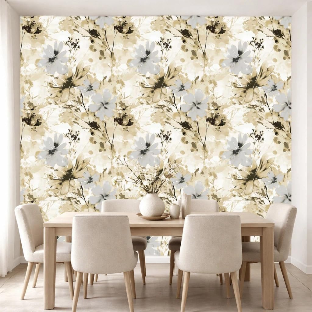 Red Watercolor Floral Peel and Stick Wallpaper Removable Self Adhesive Floral Wall Covering for Living Room Bedroom Accent Wall 17.7 x 70.8 in