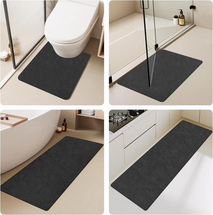TYUU Bath Mat, Bathroom Rugs Non Slip Washable Thin Absorbent Quick Dry Bath Mat Fits Under Door Bathroom Floor Mat Perfect for Bath, Shower, or Sink 16"x24" Dark Grey