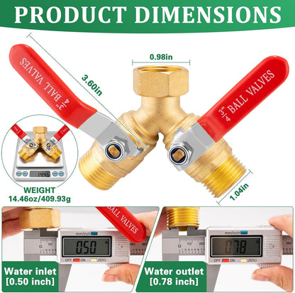 Garden Hose Splitter 2 way Heavy Duty, Brass Water Hose Splitter High Flow With Long Handle, 3/4 Inch Garden Hose Y Valve Garden Splitter, Full Flow Y Valve Hose Splitter With Wrench