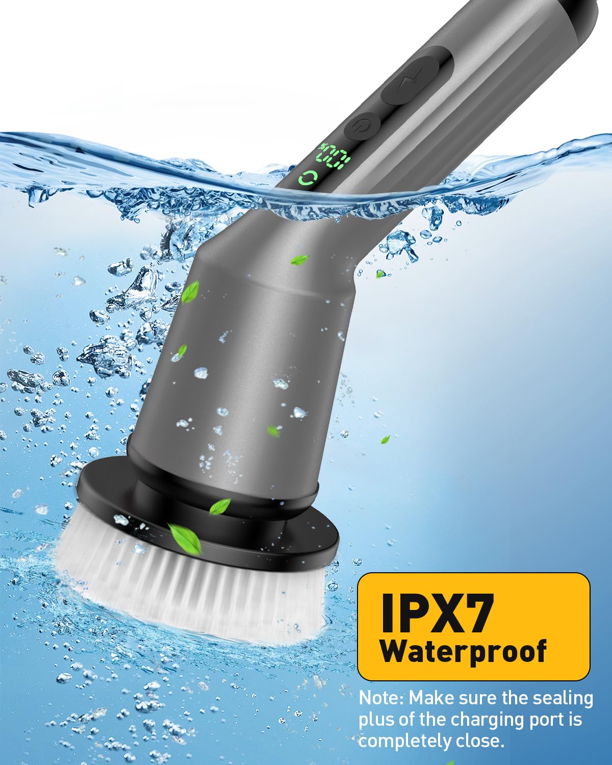 Shower Scrubber with Long Handle, Shower Cleaner Brush with 8 Floor Machine Pads, Cordless Electric Spin Scrubber for Cleaning with 2 Speed, Cleaning Supplies for Bathroom Bathtub Kitchen Floor Tile