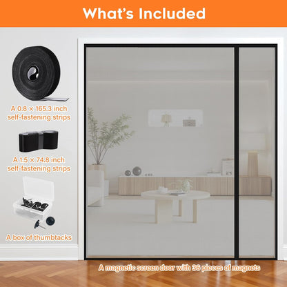 Magnetic Screen Door, Screen Door Mesh, Heavy-Duty Mesh Curtain, Door Net Keep Bugs Out, Hands Free Partition, Screen Size 38” × 83”, Fits 36” × 82” Doors, Pet & Kid Friendly, Black