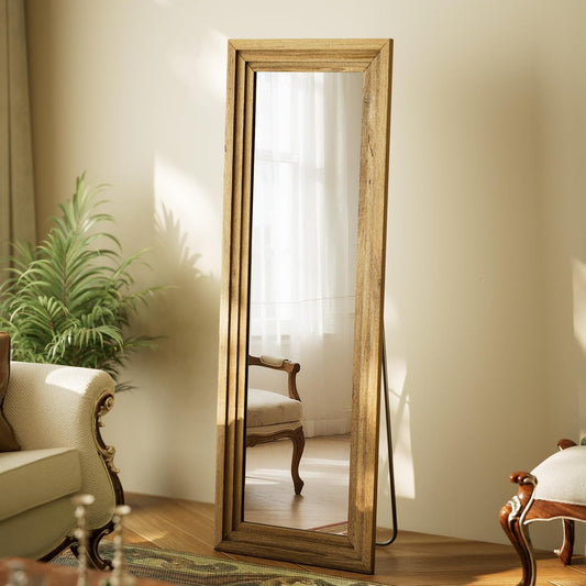 XRAMFY Full Length Mirror 65" x 22", Large Floor Mirror with Solid Wood Frame, Rectangular Style, Freestanding Wall Mounted or Leaning for Bedroom Living Room Entryway, Brown