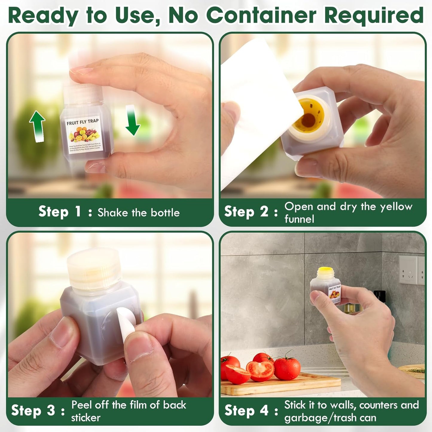 Fruit Fly Traps for Indoors, 8 Pack Gnat Traps for House Indoor, Effective Flying Insect Drain Fly Killer Catcher Refill 0.68oz/Bottle, Reusable Kid & Pet Friendly Lure Bait Liquid for Home Kitchen