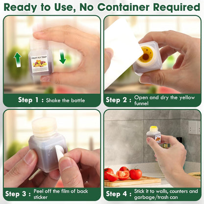 Fruit Fly Traps for Indoors, 8 Pack Gnat Traps for House Indoor, Effective Flying Insect Drain Fly Killer Catcher Refill 0.68oz/Bottle, Reusable Kid & Pet Friendly Lure Bait Liquid for Home Kitchen