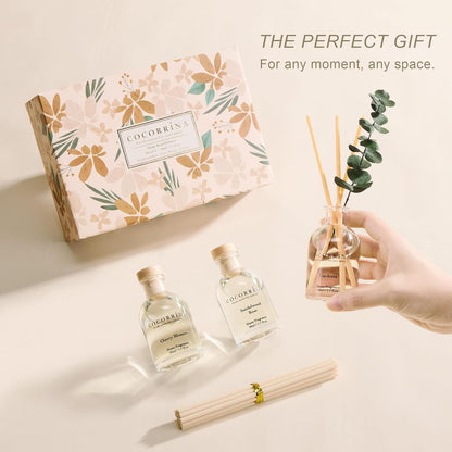COCORRÍNA Eucalyptus Reed Diffuser Set of 3 - Eucalyptus & Moss, Clean Linen, Ocean Mist Scents, 1.7 fl oz Each, Total 5.1 oz, Scented Oil Diffusers for Home & Office