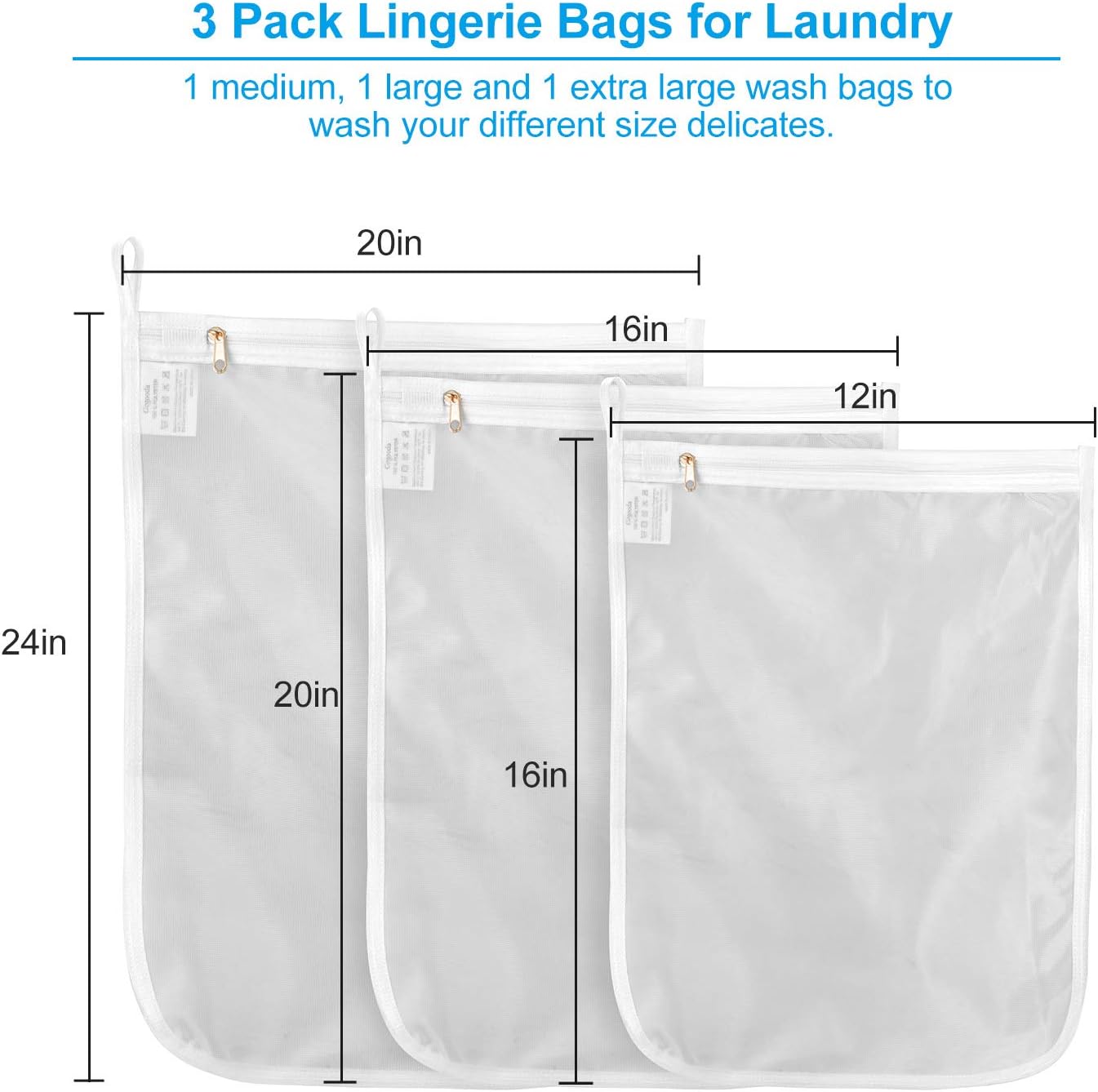 GOGOODA 2 Pack Delicates Laundry Bags, Fine Mesh Wash Bag with Hanging Loop | Large for Lingerie, Shirts, Sweaters, Underwear, Bra, Silk, Socks