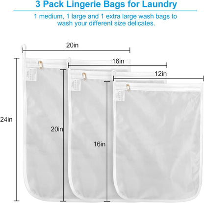 GOGOODA 2 Pack Delicates Laundry Bags, Fine Mesh Wash Bag with Hanging Loop | Large for Lingerie, Shirts, Sweaters, Underwear, Bra, Silk, Socks
