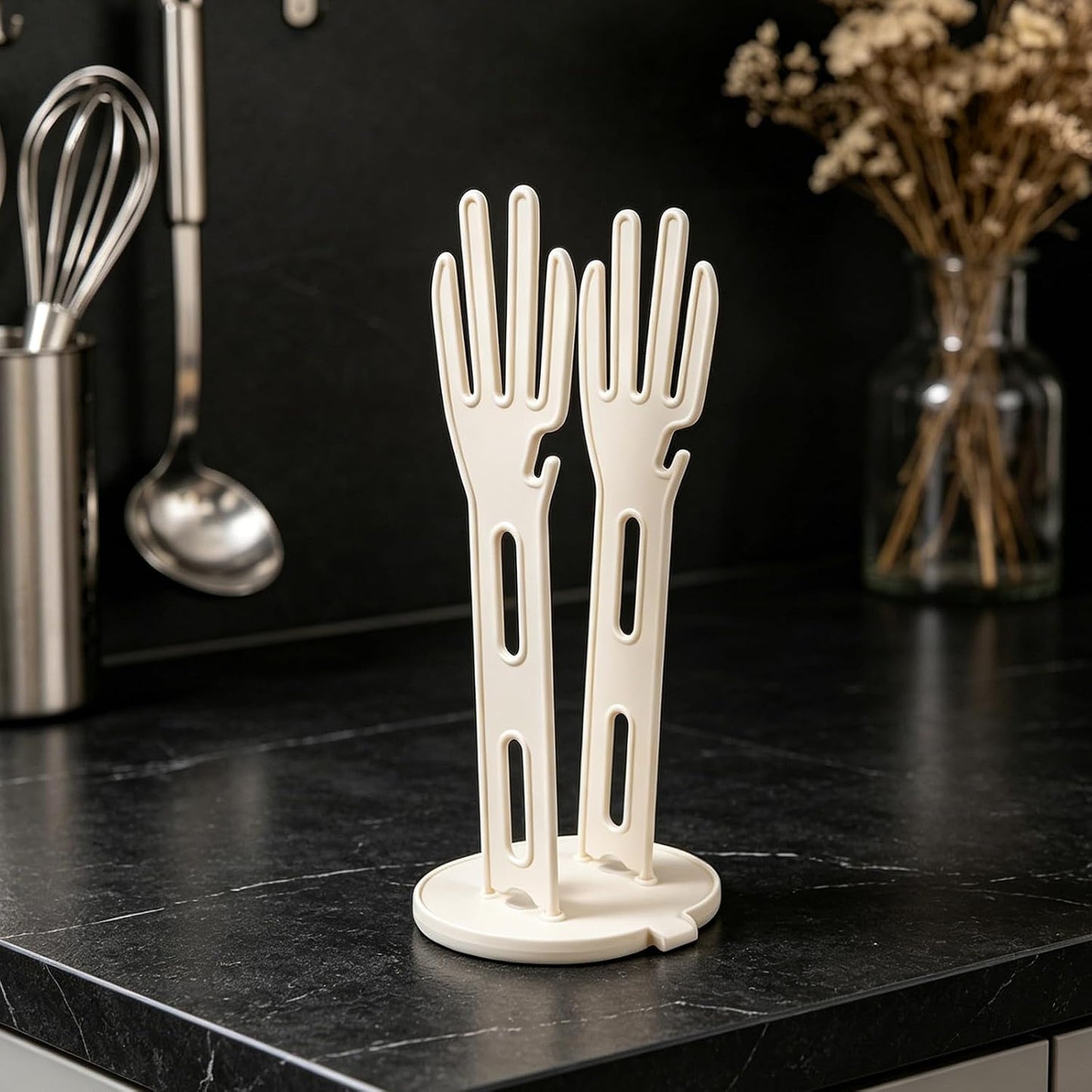 2pcs Kitchen Glove Holder: Reusable Mitten Dryer - Dish Towel Drying Rack - Plastic Palm-Shaped Stand with Side Hook Suction Base for Dishwashing Sink Organizer