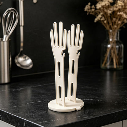 2pcs Kitchen Glove Holder: Reusable Mitten Dryer - Dish Towel Drying Rack - Plastic Palm-Shaped Stand with Side Hook Suction Base for Dishwashing Sink Organizer
