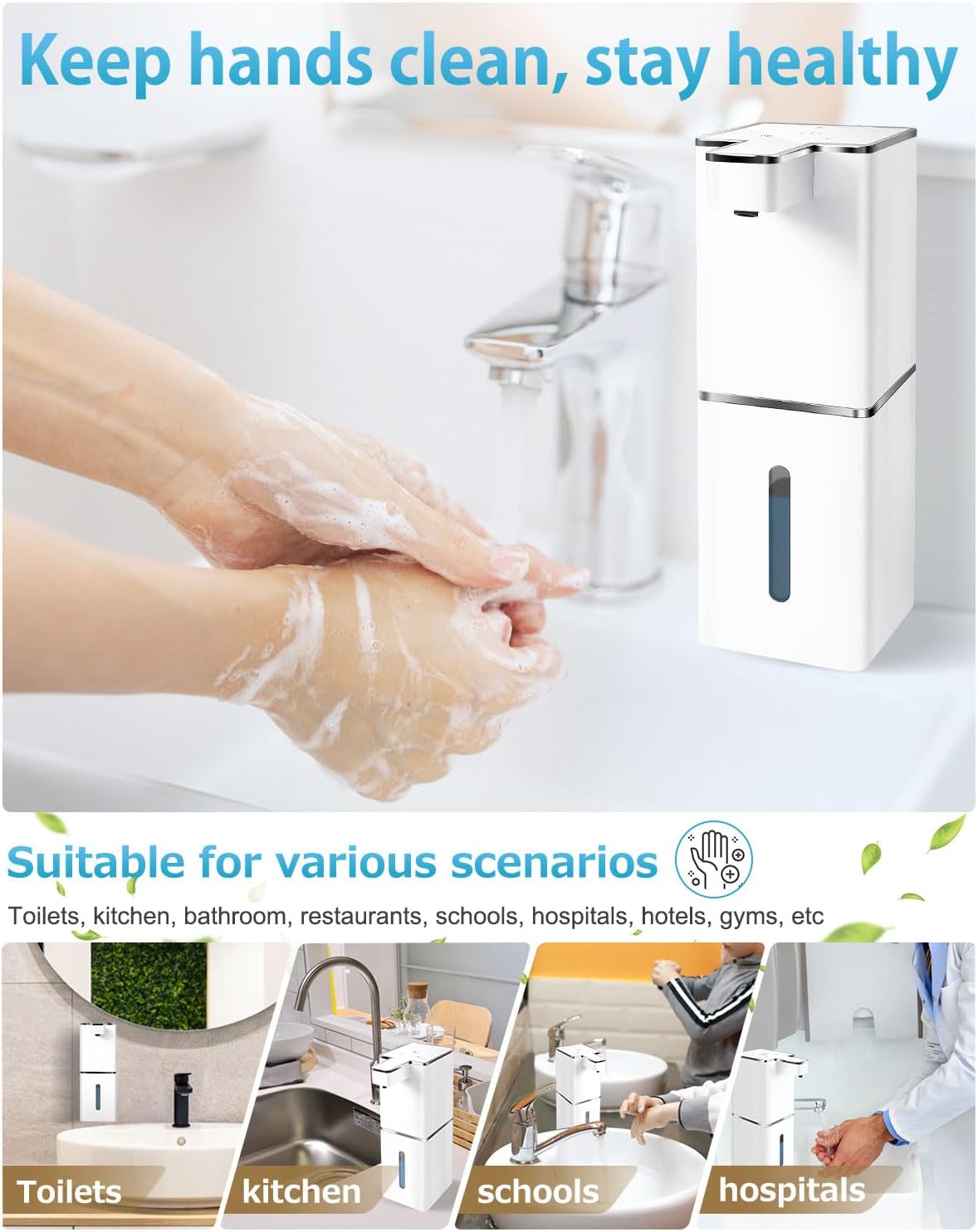 Automatic Foaming Soap Dispenser Touchless 380ml/12.8oz Rechargeable Hand Soap Dispenser Wall Mounted 4 Levels Adjustable Foam Soap Pump for Bathroom Kitchen Dish Soap