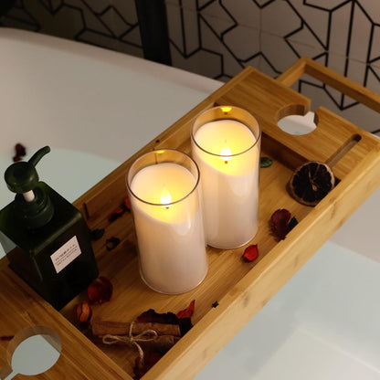 NURADA Flameless Candles with Remote Timer - Glass Real Wax 3D Wick LED Pillar Votive Candle Set Battery Operated Flickering Light for Home Christmas Decoration - White 3 Pack
