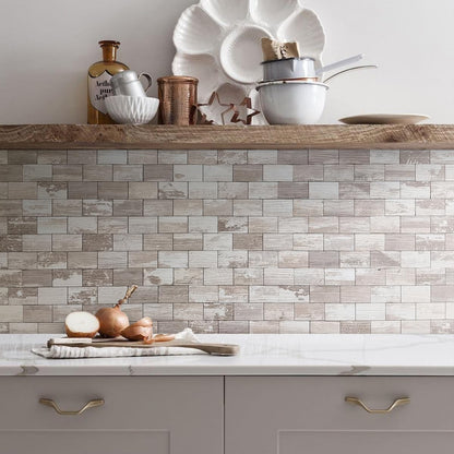 DICOFUN 10-Sheet Polished White Thick PVC Peel and Stick Backsplash, Ceramic Look Subway Tile White Kitchen Backsplash Peel and Stick Wall Tiles