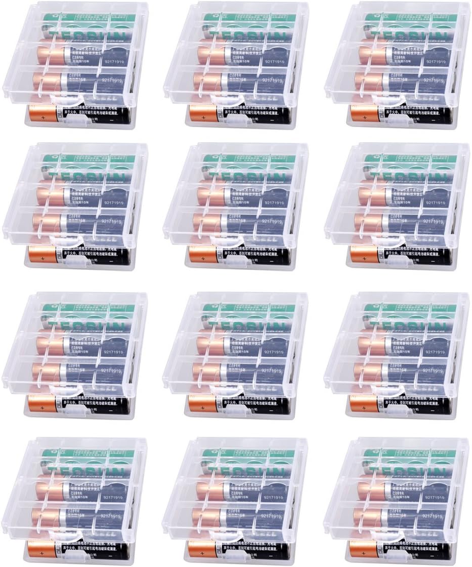 KEEPOW 12 Pcs AA/AAA Battery Storage Case Holder Box, Clear Color
